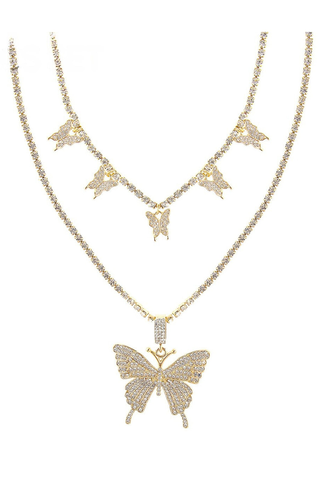 RHINESTONE BUTTERFLY 2 NECKLACE