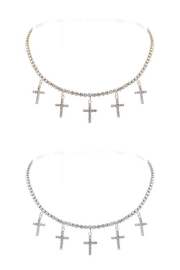 RHINESTONE 5 CROSS CHOKER/COLLAR