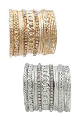 RHINESTONE&CHAIN&TEXTUED 15PC BANGLE SET