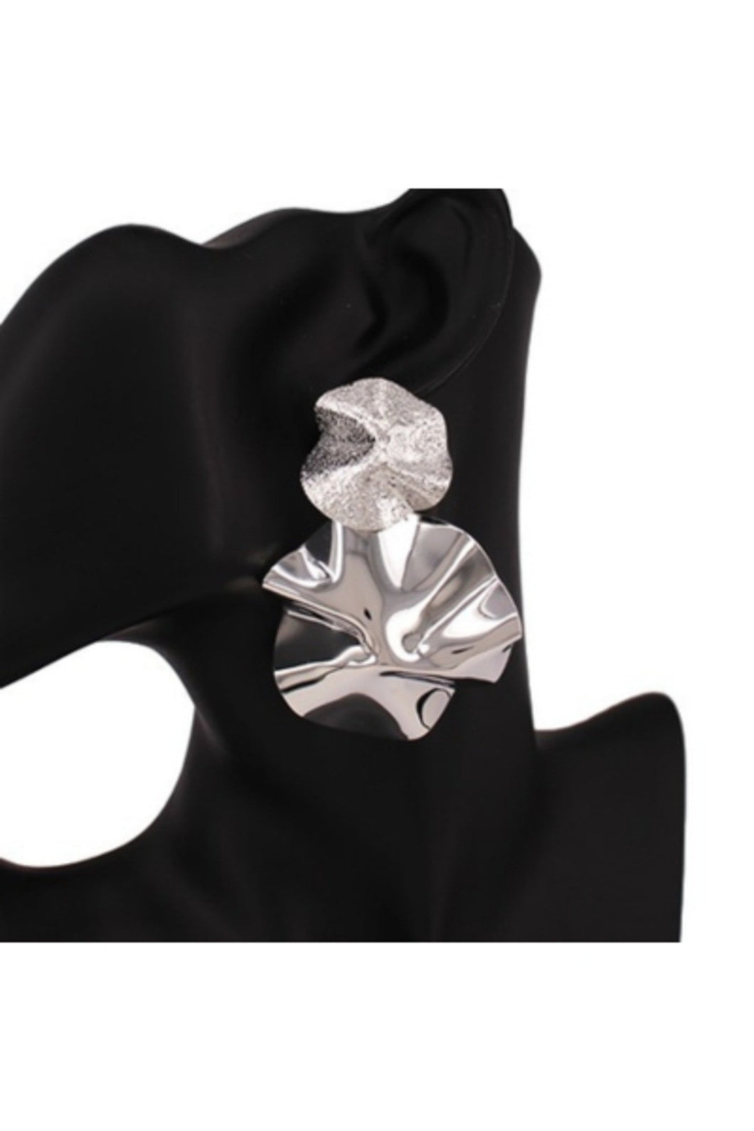 Metal hammered flower shape dangle Post Earring