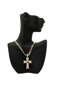 CROSS  WITH PRAYING HANDS PENDANT LONG NECKLACE