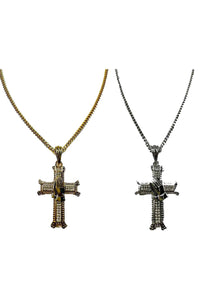 CROSS  WITH PRAYING HANDS PENDANT LONG NECKLACE