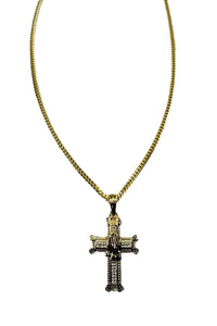 CROSS  WITH PRAYING HANDS PENDANT LONG NECKLACE