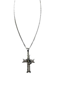 CROSS  WITH PRAYING HANDS PENDANT LONG NECKLACE