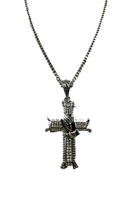 CROSS  WITH PRAYING HANDS PENDANT LONG NECKLACE