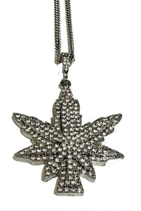 Full Rhinestone leaf Pendant long Necklace