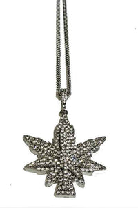 Full Rhinestone leaf Pendant long Necklace