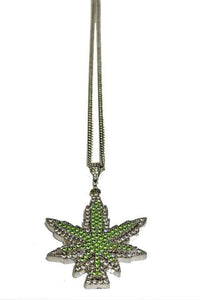 Full Rhinestone leaf Pendant long Necklace