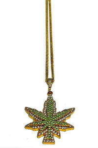 Full Rhinestone leaf Pendant long Necklace