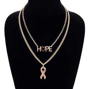 PINK RIBBON AND HOP TWO LAYERED NECKLACE