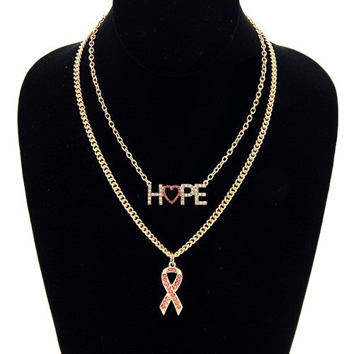 PINK RIBBON AND HOP TWO LAYERED NECKLACE