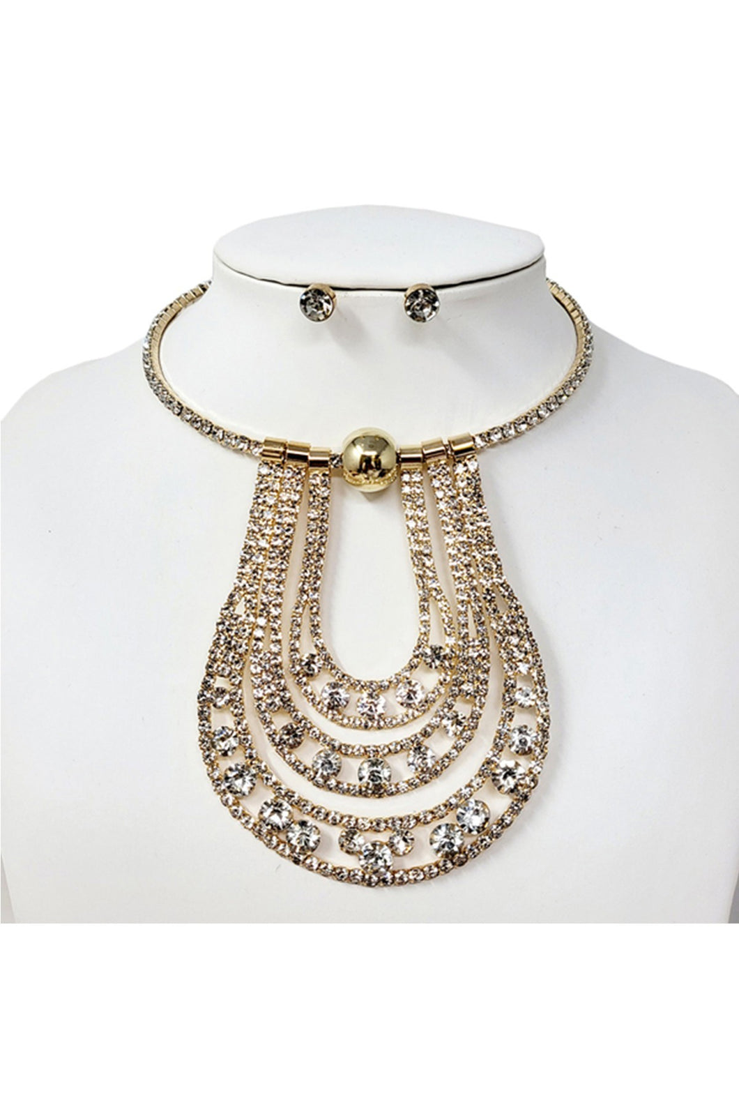 Unbalance Shape Rhinestone Necklace Earrings SET