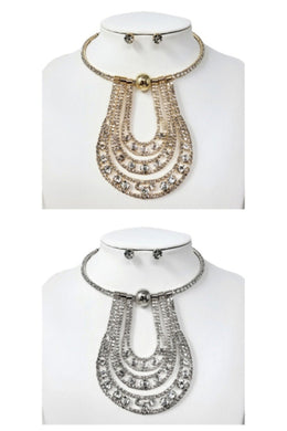 Unbalance Shape Rhinestone Necklace Earrings SET