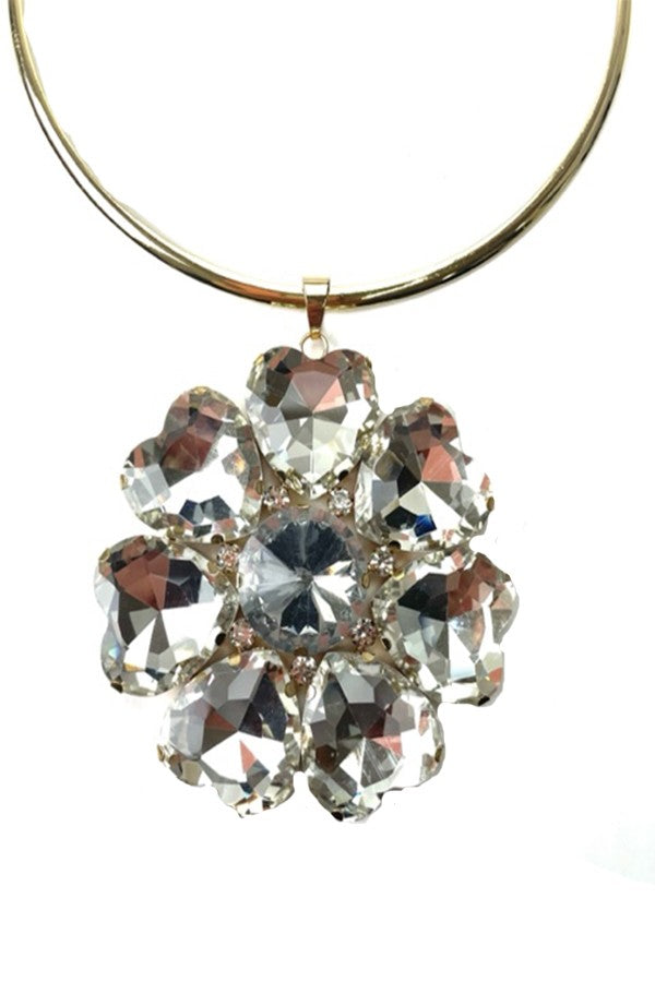 OVER SIZE RHINESTONE PENDANT CHOCKER NECKLACE