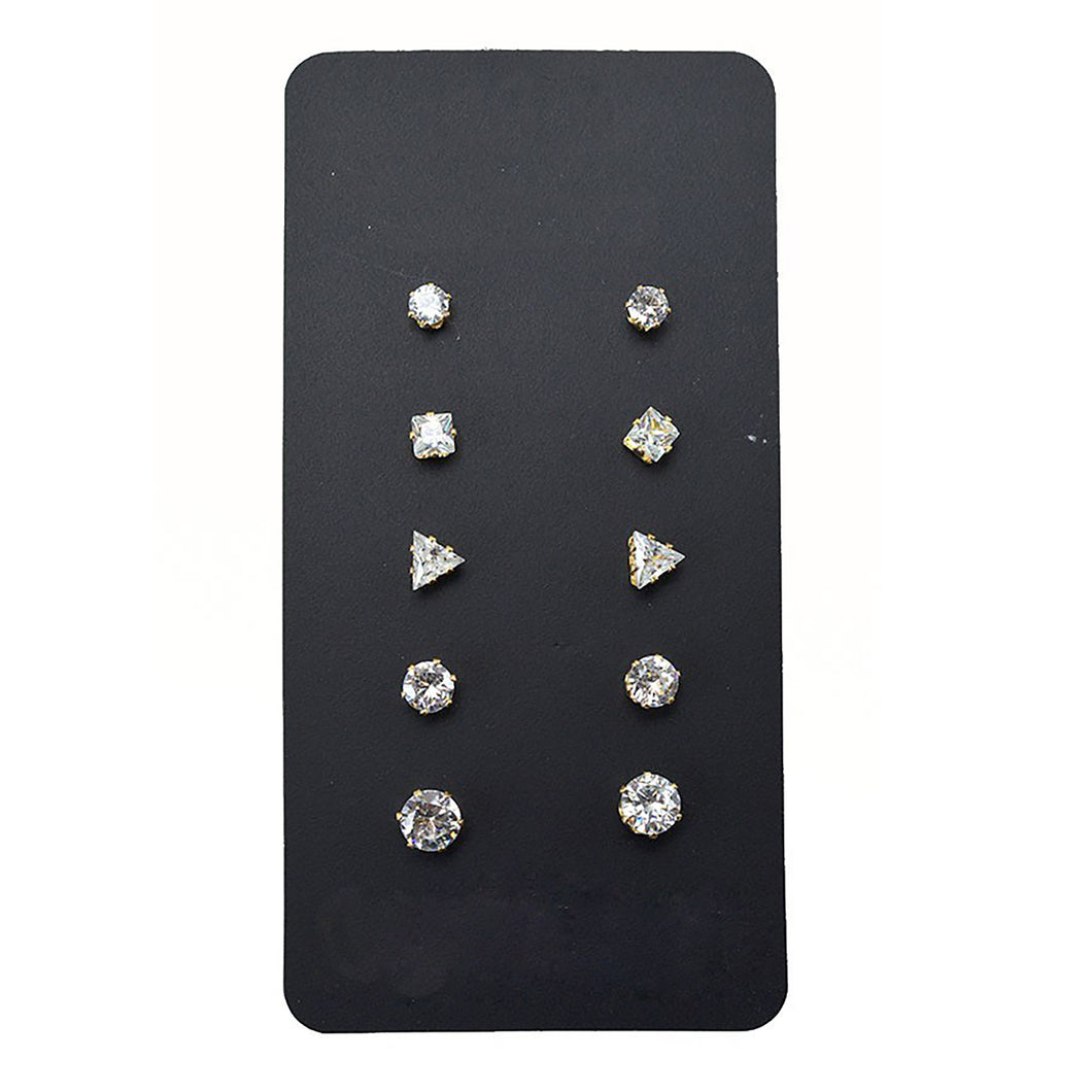 5 Pair Rhinestone Stud Earrings Set