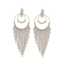 Load image into Gallery viewer, Rhinestone Double Circle Fringe Earrings