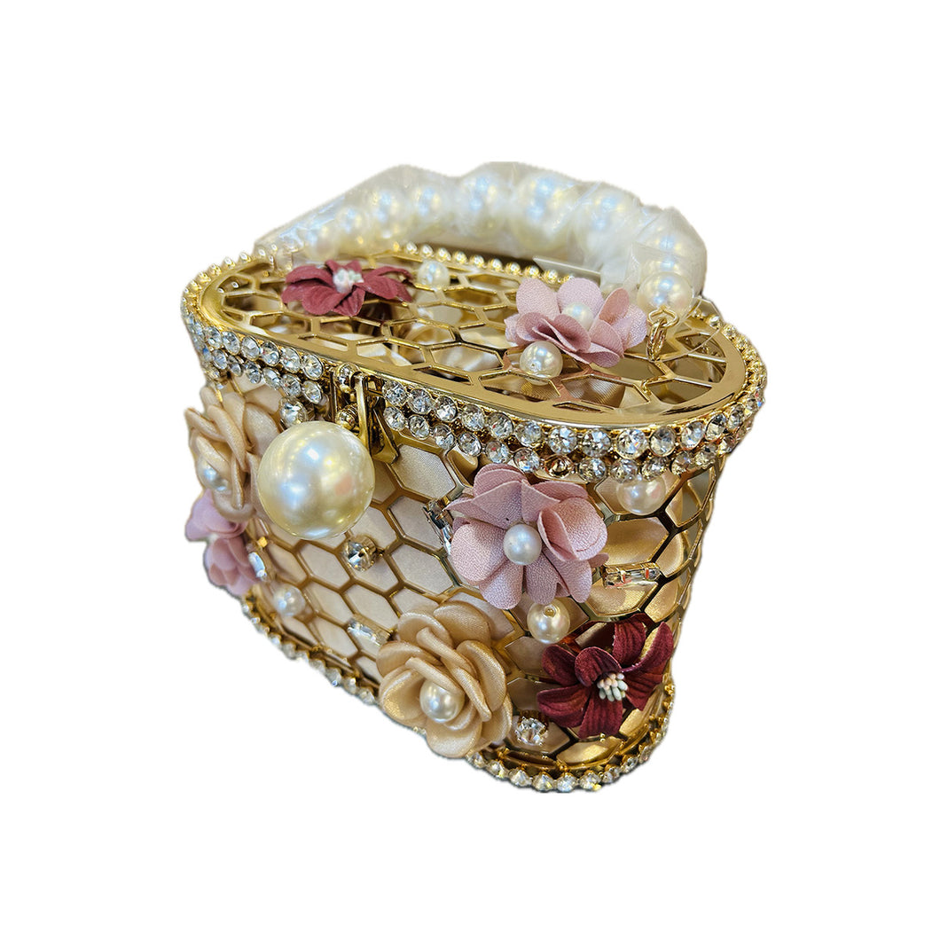 Pearl Handle With Flower Detail Hand Bag