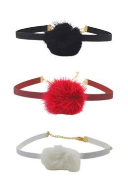 Stylish Pom Pom Faux Leather Choker Necklace Set