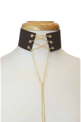 Stylish Suede Chain Lace Up Choker Necklace