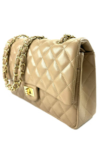 QUILTED FAUX LEATHER HAND BAG