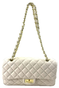 QUILTED FAUX LEATHER HAND BAG