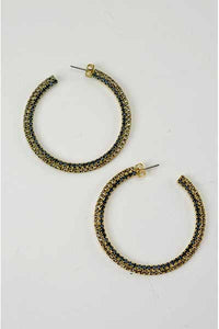 CRYSTAL TOW TONE STUDDED HOOP EARRINGS