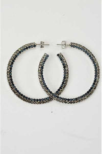 CRYSTAL TOW TONE STUDDED HOOP EARRINGS