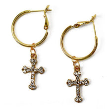 Load image into Gallery viewer, Rhinestone Cross Dangle Hoop Earring