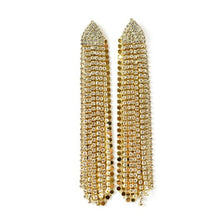Load image into Gallery viewer, MESH TRIANGLE CHAIN CRYSTAL FRINGE EARRINGS