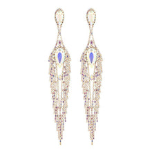 Load image into Gallery viewer, RHINESTONE FEATHER DANGLE POST EARRINGS