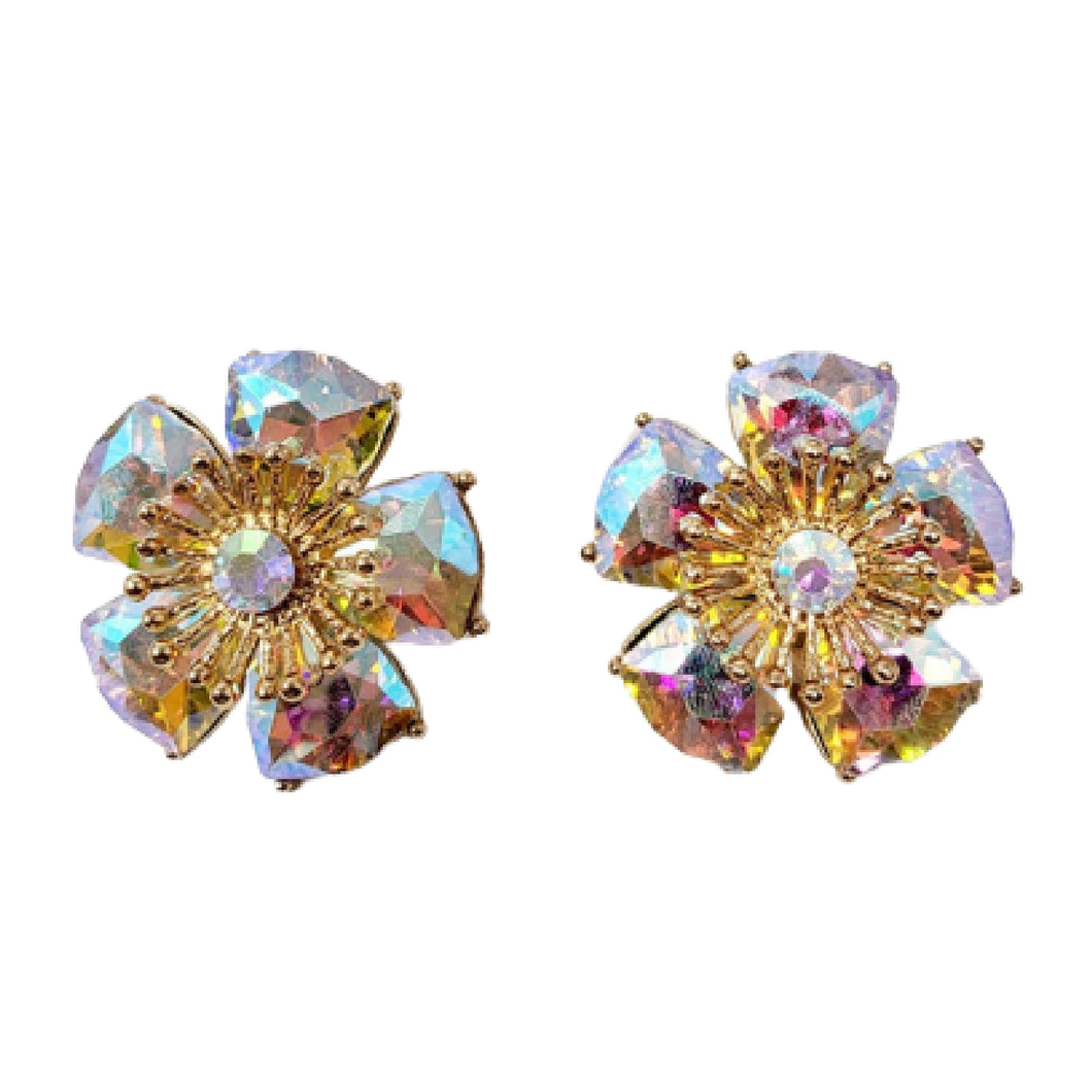 Flower Rhinestone Clip Earrings