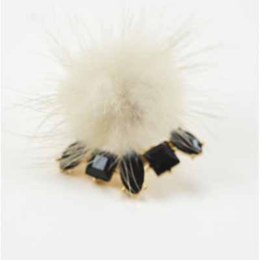 Pompom Crystal Clip Earrings