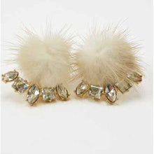 Load image into Gallery viewer, Pompom Crystal Clip Earrings