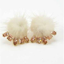 Load image into Gallery viewer, Pompom Crystal Clip Earrings