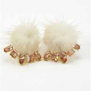 Pompom Crystal Clip Earrings