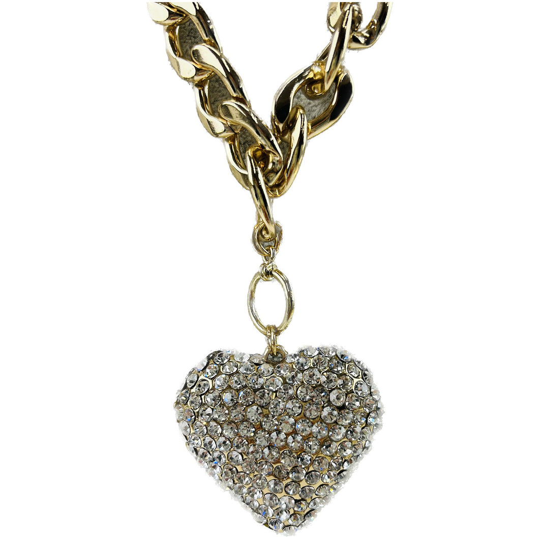 Over Size Rhinestone Heart Pendant Necklace