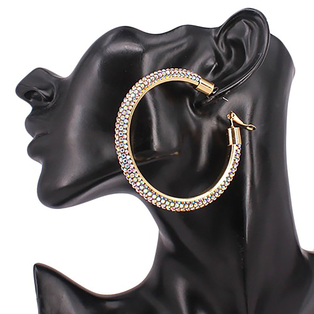 EARRINGS HOOP 60MM RHINESTONE PAVE