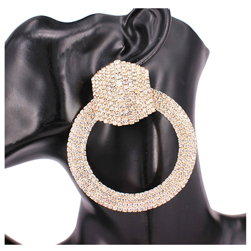 Crystal Ring Hexagon Layered Earrings