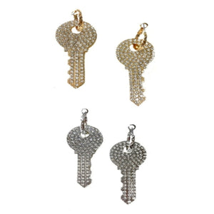 RHINESTONE KEY DANGLE EARRINGS