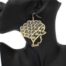 Load image into Gallery viewer, METAL  AFRO LADY EARRINGS