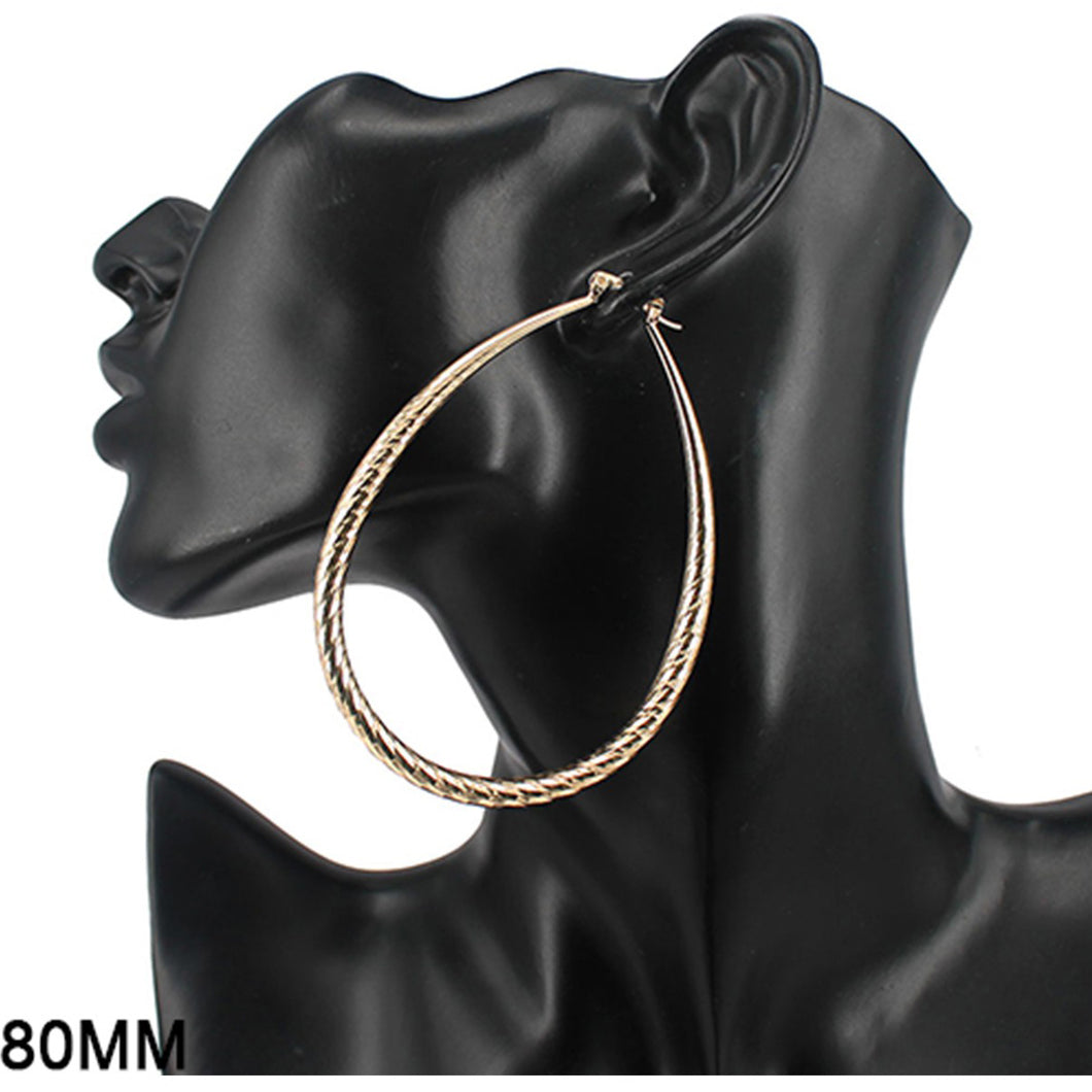 80 MM Hoop Etched Teardrop Ring Earrings