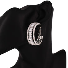 Load image into Gallery viewer, Crystal 3 Row Hoop Earrings