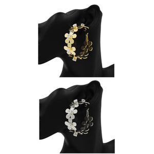 HOOP EARRINGS LINK FLOWERS WITH STONE