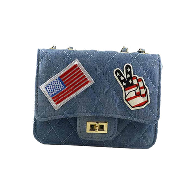 American Flag Patch Denim Handbag