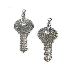 RHINESTONE KEY DANGLE EARRINGS