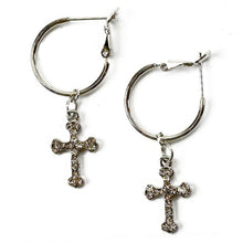 Load image into Gallery viewer, Rhinestone Cross Dangle Hoop Earring