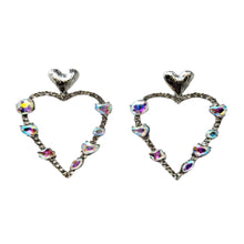 Load image into Gallery viewer, METAL WITH MULTI CRYSTAL STONE LONG HEART EARRINGS