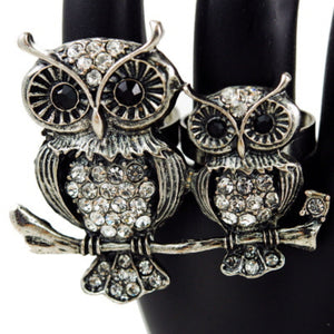 Studded Owls Two Finger Ring