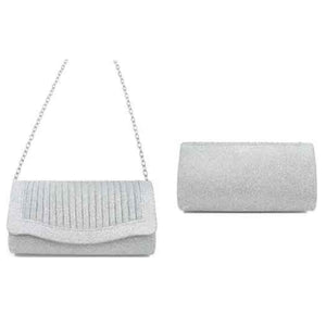 PLEATED GLITTER FABRIC CLUTCH EVENING BAG