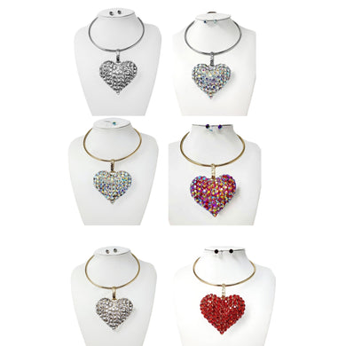 Over Size Heart Stone Pendant Choker Necklace Set